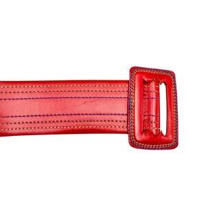 Guy Laroche France Vintage Red Leather Belt Colorful Stitching Size 28 Leather, Belt, Recycled, Adjustable, Unisex, Neon, Rainbow  main image 4